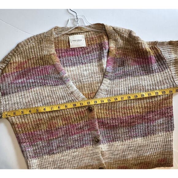 Lucky Brand V-Neck Button Cardigan Womens Large Multi Marl Ombre Stripe Topper - Picture 9 of 10